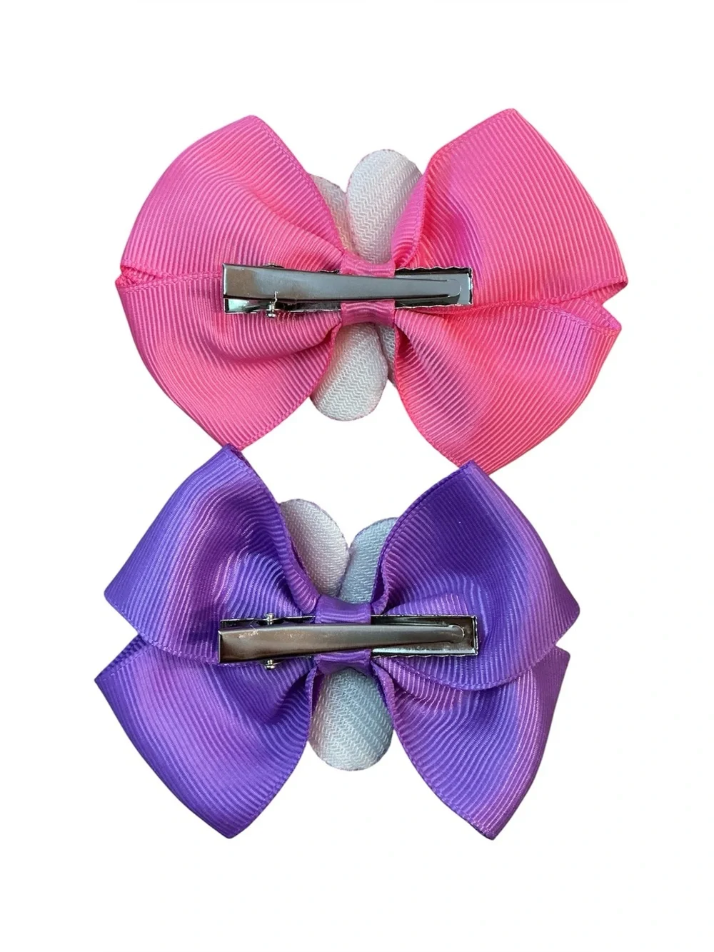 Pink & Purple Flower Bow Hair Clips Set of 2 New On Card